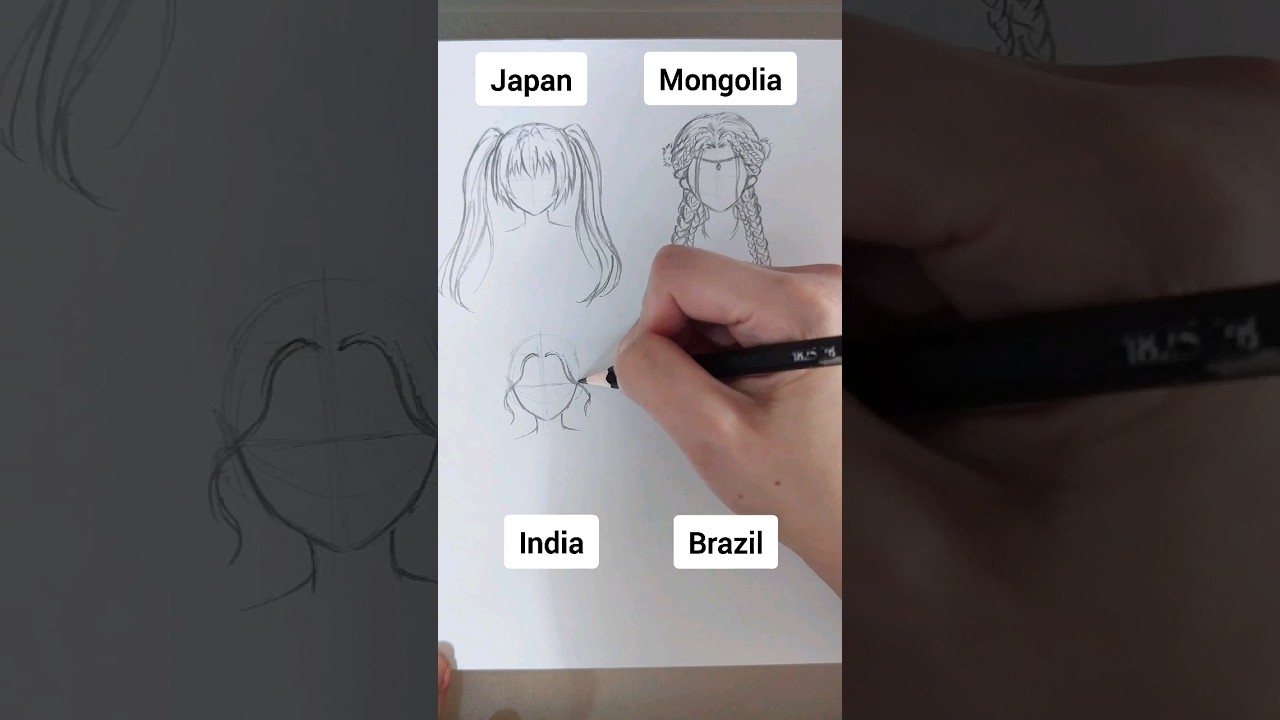 (Girl) Japan vs Brazil vs India vs Mongolia- How to draw anime hair different countries #howtodraw