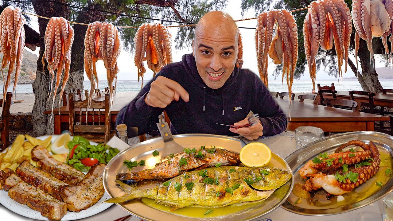 INSANE Greek Street Food 🇬🇷 CRETE SEAFOOD PARADISE + Village BBQ Pork + 101 year-old Bougatsa