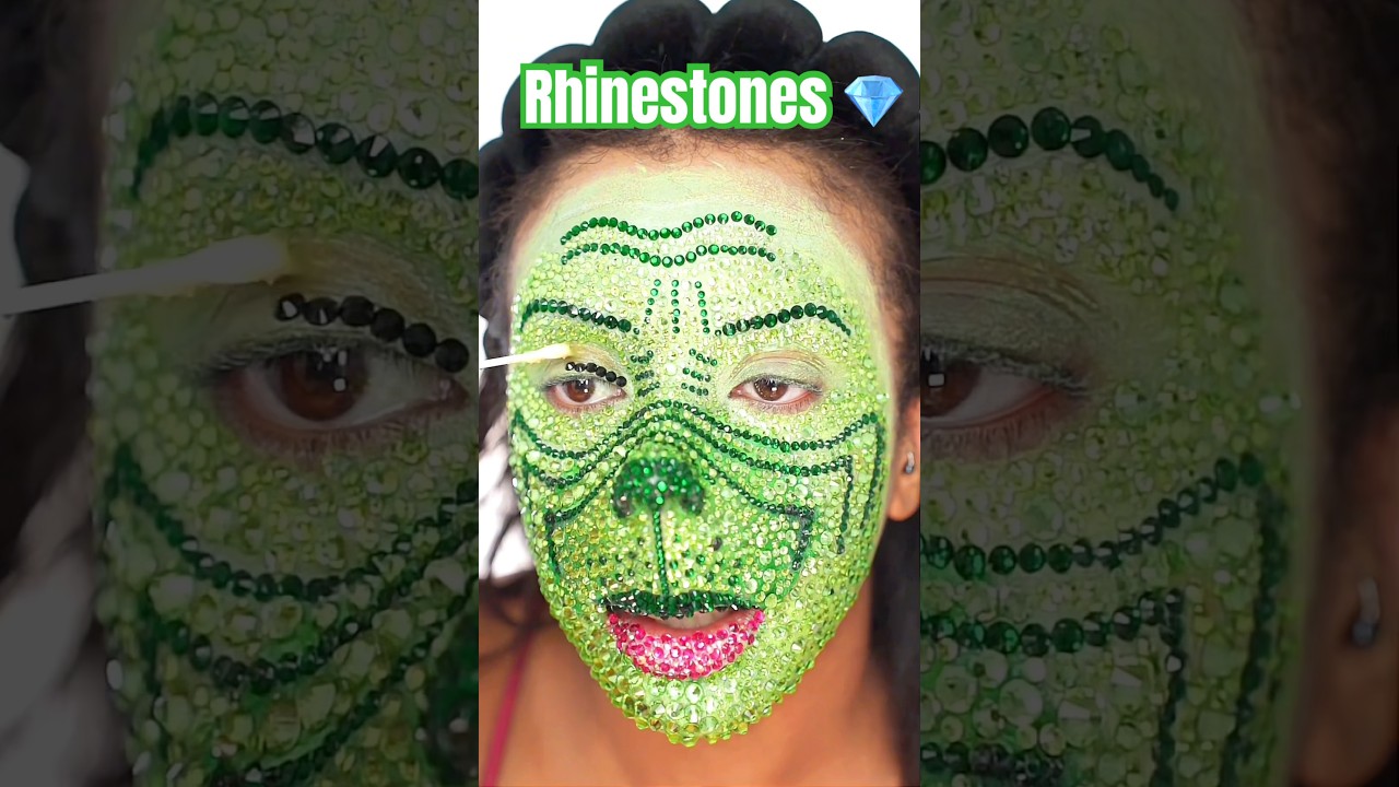 The Grinch Rhinestone Makeup Tutorial 😱🎄