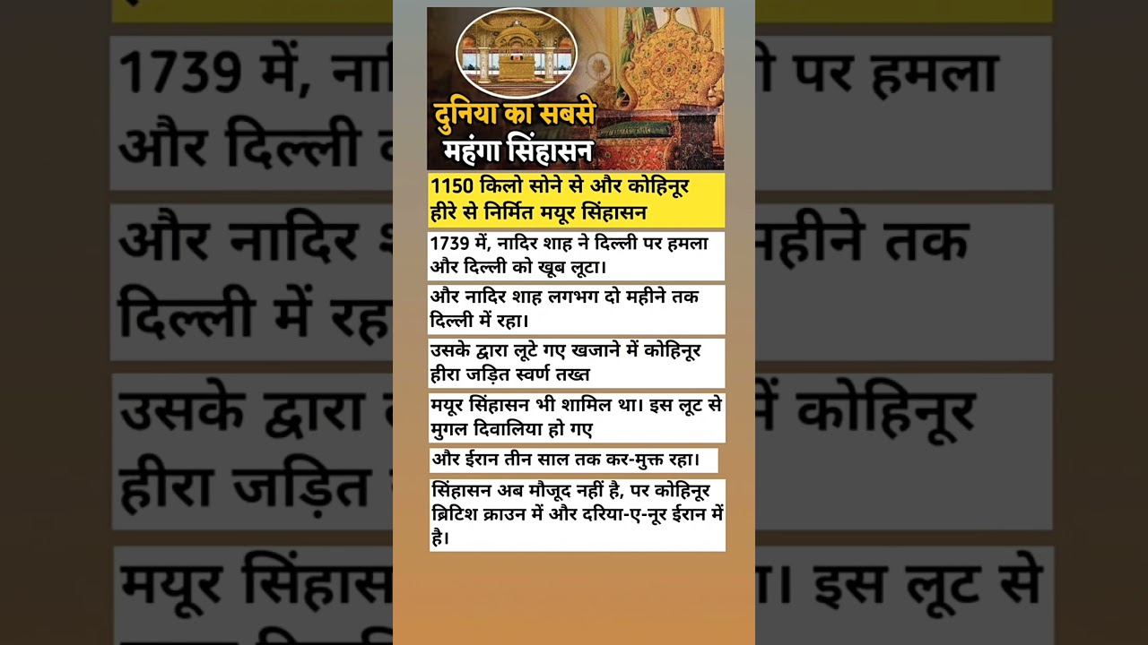 मयूर सिंहासन लूटकर ले गया नादिरशाह – 1739 | #rajasthan #history #gk #facts #shorts #viral #video