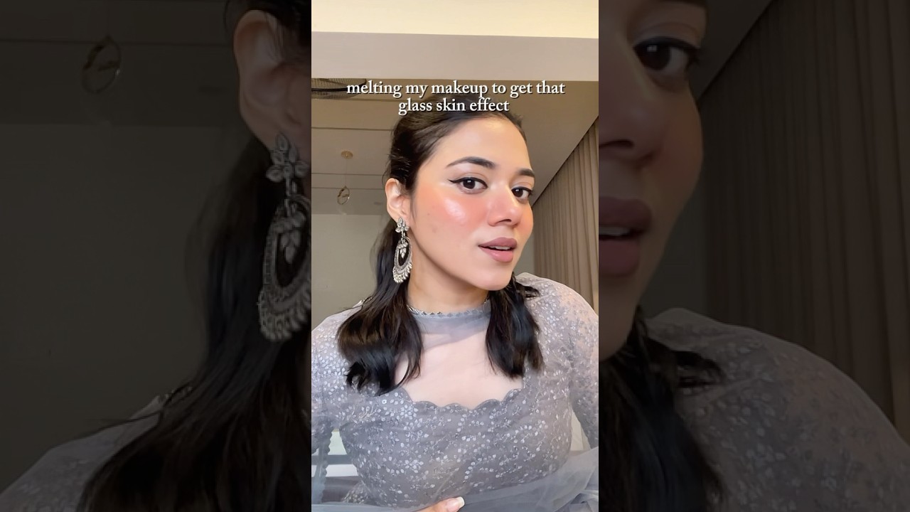 MELTING MY MAKEUP FOR GLASS SKIN EFFECT USING ONE SPRAY #glassskin #dewyskin #koreanglasskin #grwm
