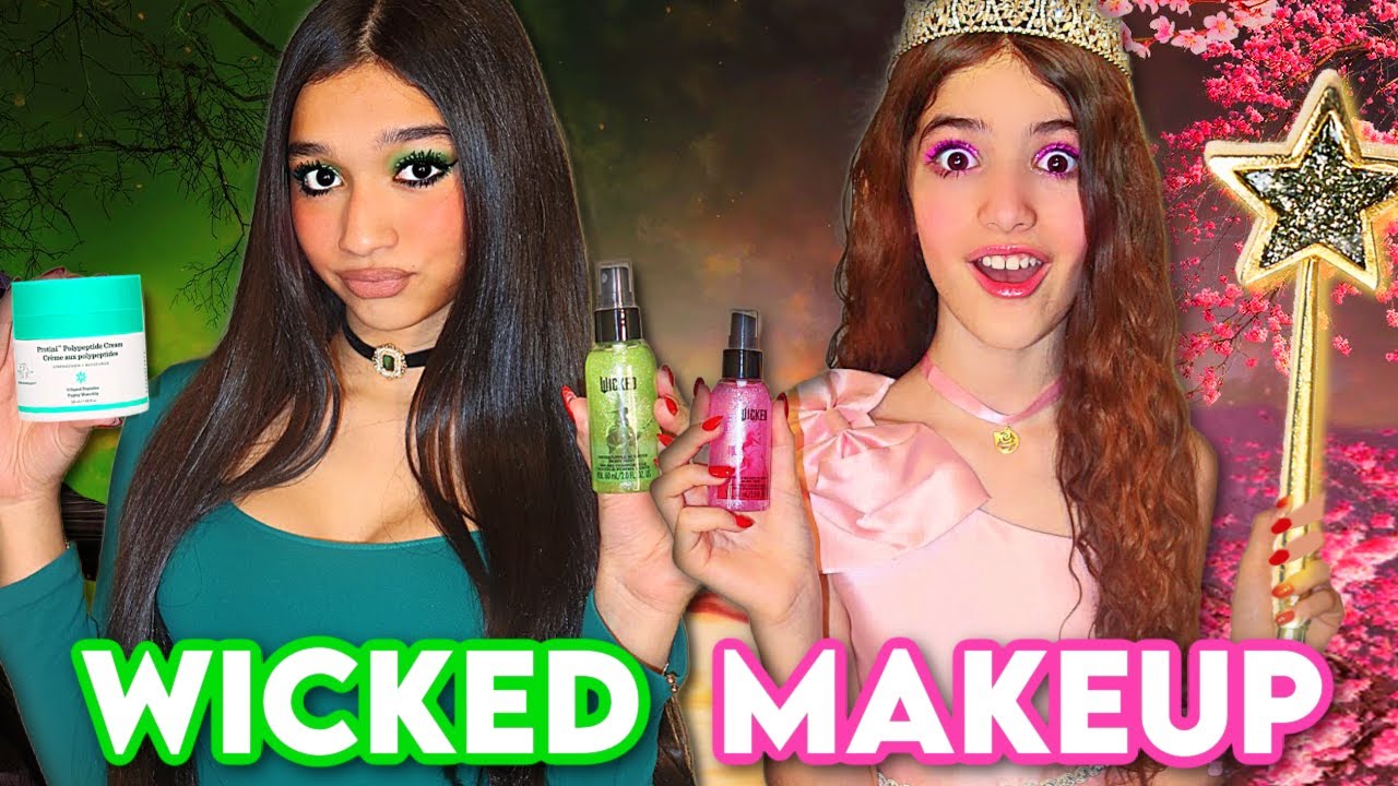 ONLY using GREEN & PINK MAKEUP| WICKED EDITION!💚💗🧙‍♀️