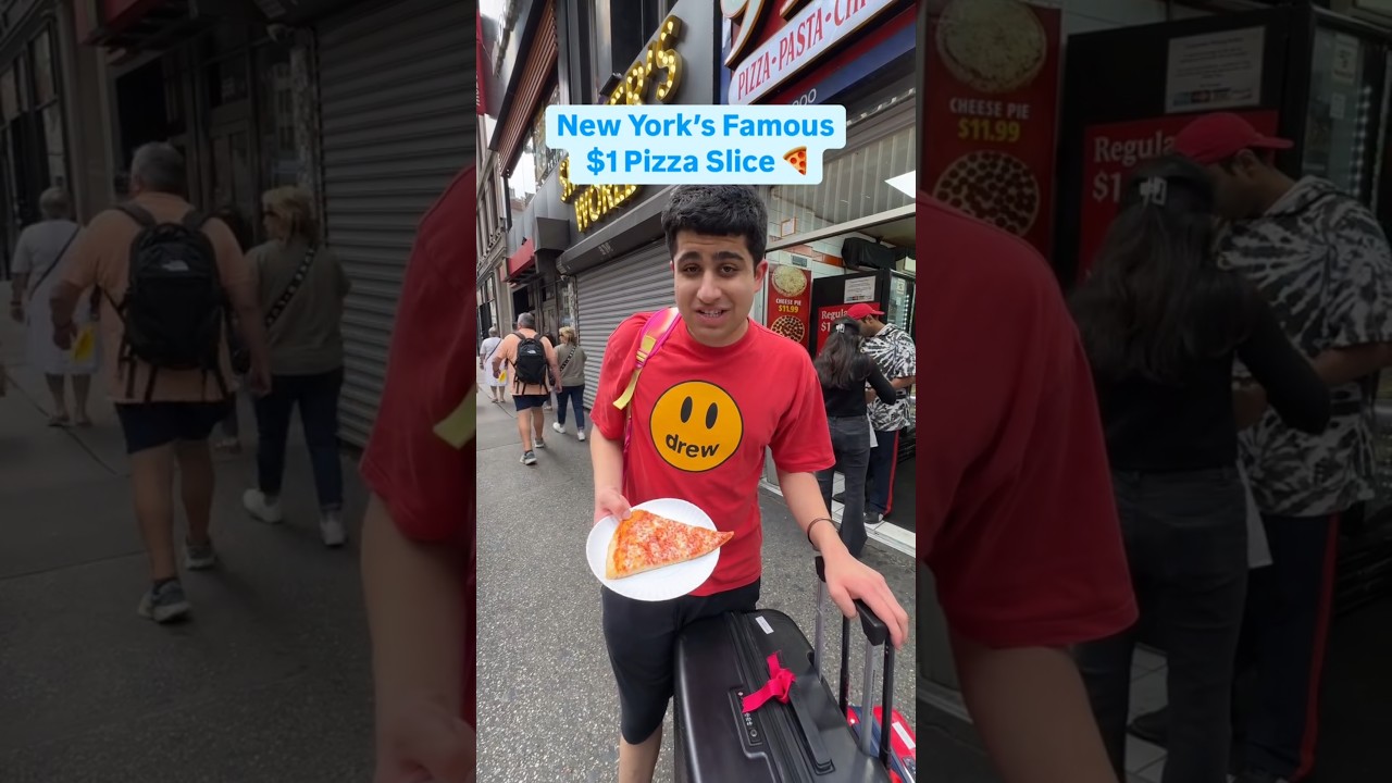 i ate the New York’s Famous $1 Pizza Slice 🍕😍 #1DollarSlice #NewYork #Timessquare