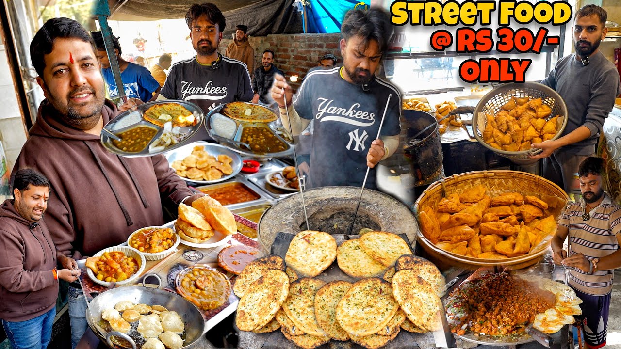 Street Food At Rs 30/- Only | Punjab Street Food | Amritsari Kulcha Chole Pooria Chole Nutri Kulcha
