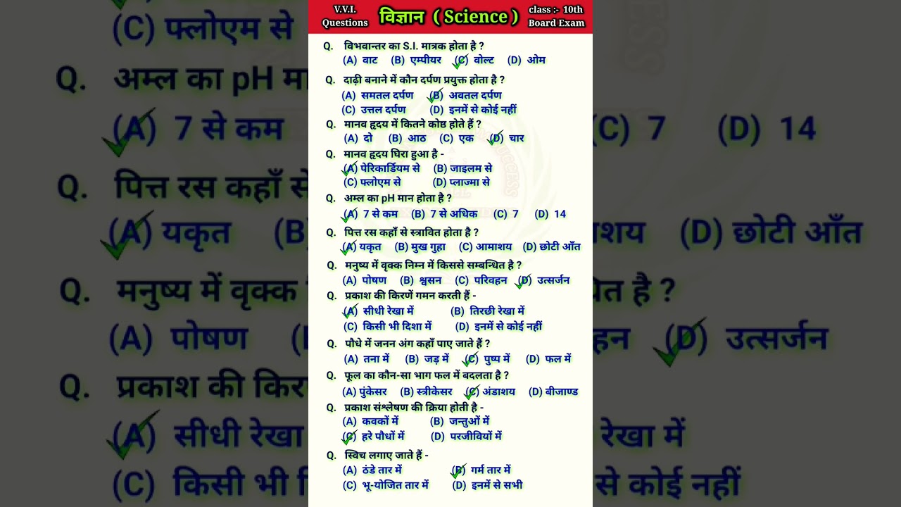 Science important questions 10th class | Science objective class 10 | Science class 10