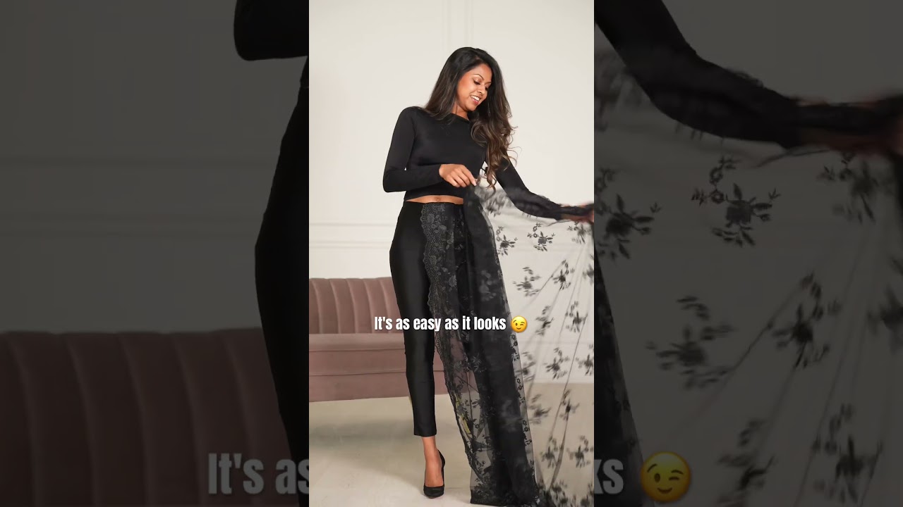 Black Saree dhoti drape | laxmi saree drape | modern saree look | how to drape half saree | #shorts