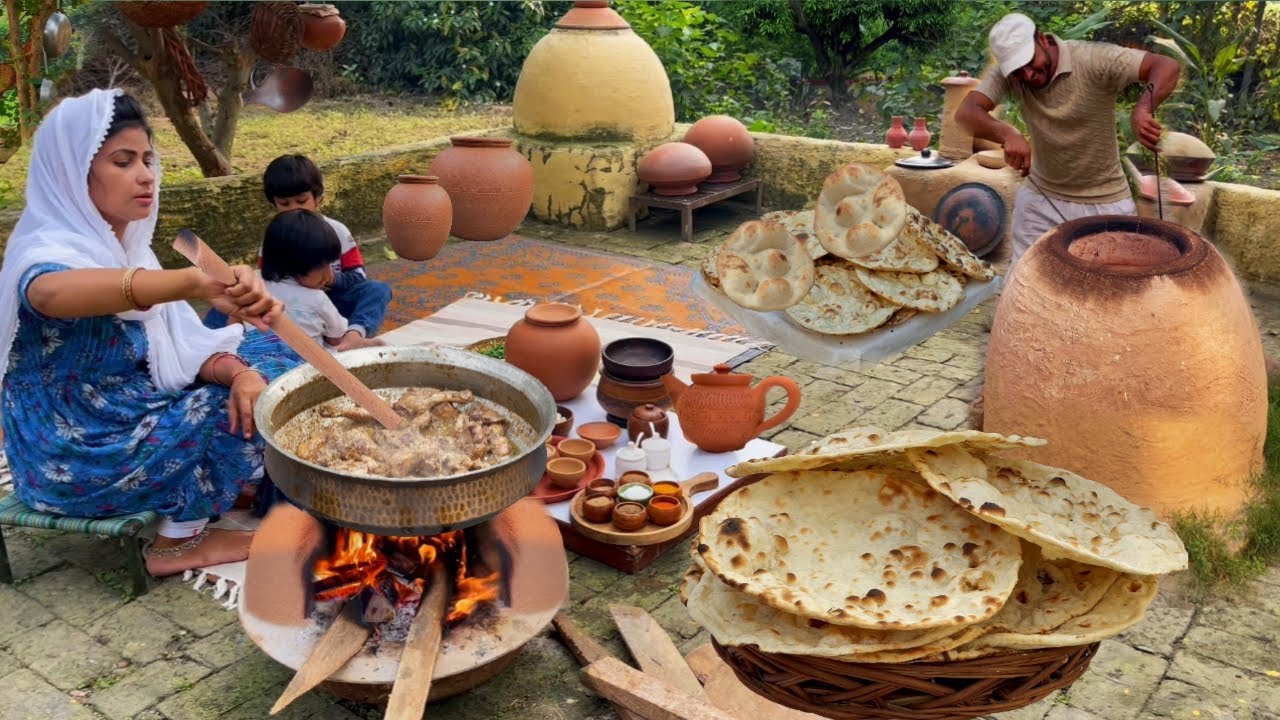 Cooking CHICKEN BHUNA MASALA Recipe with Tandoor CHAPATI :: The Most Appetising Recipe in Village Il