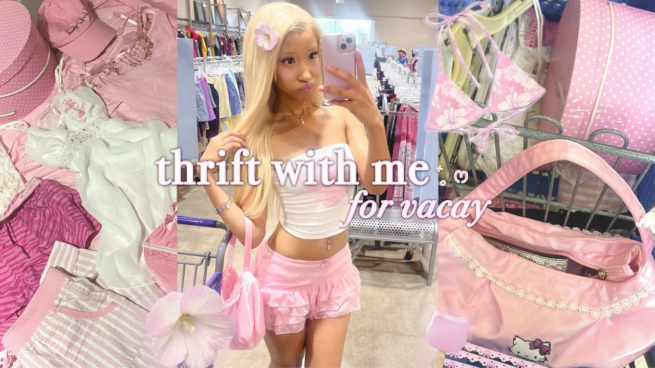thrift with me ♡ for a girly beach vacation! (+ try on haul)
