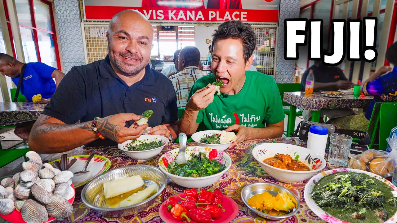 First Time in Fiji 🇫🇯 FIJIAN STREET FOOD – Taro Leaves, Fish Kokoda + Market Tour!