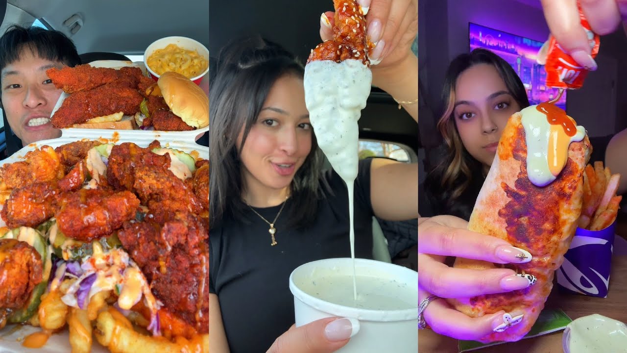 TIKTOK Mukbang Compilation | Dave’s Hot Chicken, Wingstop, Taco Bell, Chipotle & More!